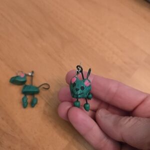 Green and Pink Cat Earrings